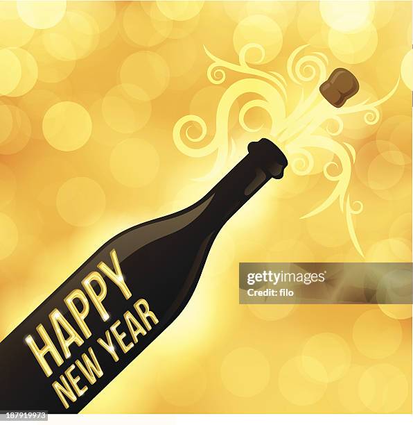 happy new year - exploding bottle stock illustrations