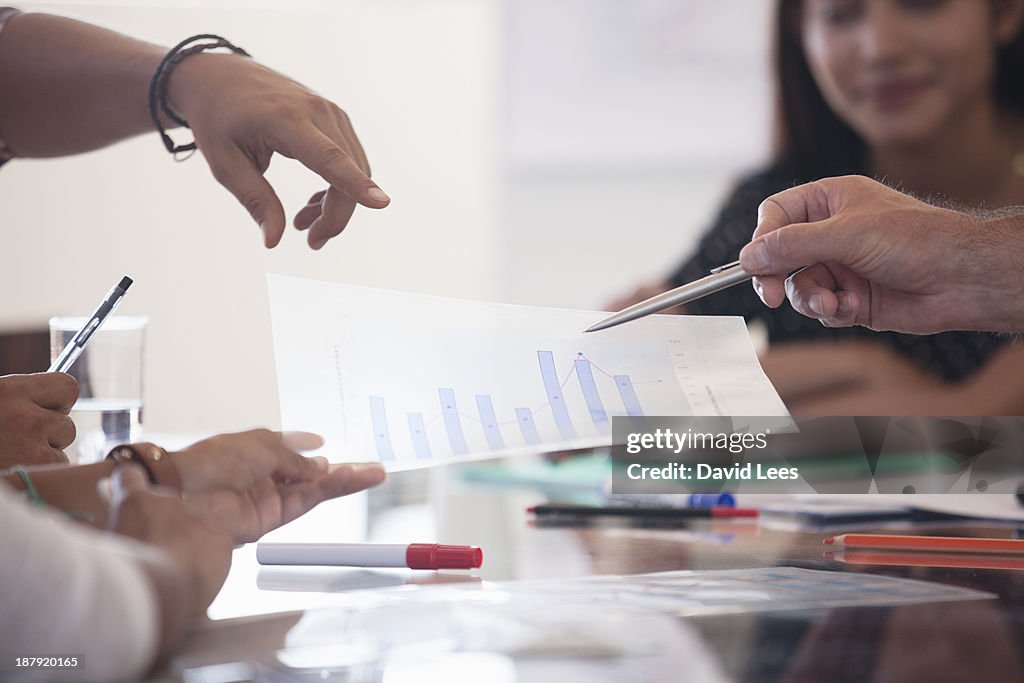 Business people pointing at graph in meeting