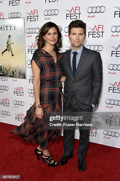Actor Adam Scott and Naomi Scott attend the premiere of "The Secret Life of Walter Mitty" during AFI FEST 2013 presented by Audi at TCL Chinese...