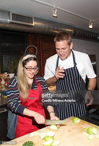 Chef Curtis Stone provides cooking tips at the Cooking with Curtis Stone and Netflix event at Miette Culinary Studio on November 13, 2013 in New York...