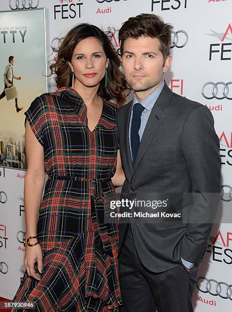 Actor Adam Scott and wife Naomi Sablan attend the 'The Secret Life Of Walter Mitty' premiere during AFI FEST 2013 presented by Audi at TCL Chinese...