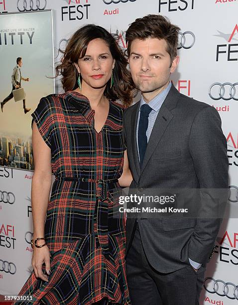 Actor Adam Scott and wife Naomi Sablan attend the 'The Secret Life Of Walter Mitty' premiere during AFI FEST 2013 presented by Audi at TCL Chinese...