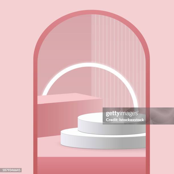 3d background products minimal podium scene with the geometric platform. - white empty room studio background stock illustrations