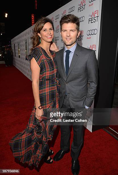 Naomi Sablan and actor Adam Scott attend the premiere of "The Secret Life of Walter Mitty" during AFI FEST 2013 presented by Audi at TCL Chinese...