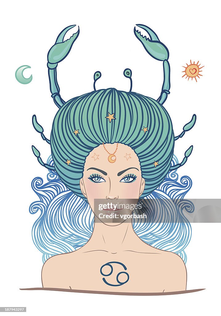 Zodiac sign Cancer as a pretty girl.