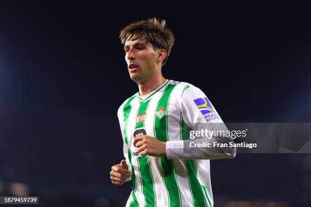 Juan Miranda of Real Betis looks on during the LaLiga EA Sports match between Real Betis and Girona FC at Estadio Benito Villamarin on December 21,...