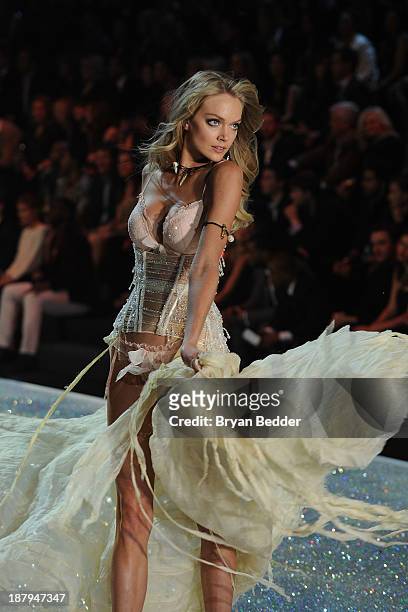 Model Lindsay Ellingson walks the runway wearing the Corset using Swarovski Crystals at the 2013 Victoria's Secret Fashion Show at Lexington Avenue...
