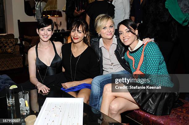 Anne Hathaway, Rashida Jones, Amy Poehler and Aubrey Plaza attend DANNIJO + Rashida Jones "Fine By Dannijones" Private Dinner At Chateau Marmont at...