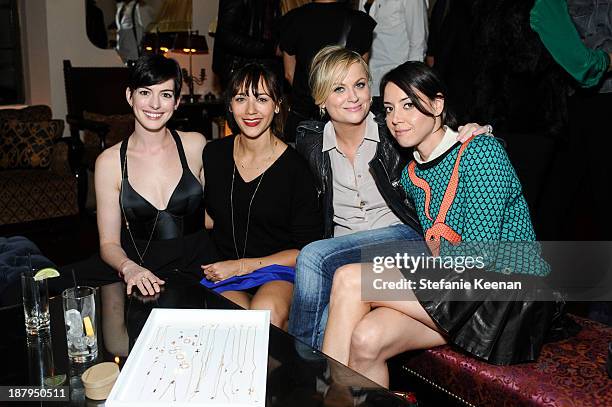 Anne Hathaway, Rashida Jones, Amy Poehler and Aubrey Plaza attend DANNIJO + Rashida Jones "Fine By Dannijones" Private Dinner At Chateau Marmont at...