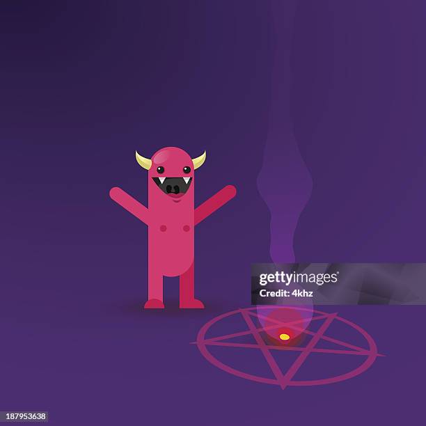 cute character worships satan - altar stock illustrations