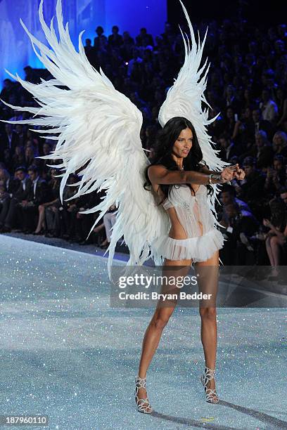 Model Adriana Lima at the 2013 Victoria's Secret Fashion Show at Lexington Avenue Armory on November 13, 2013 in New York City.