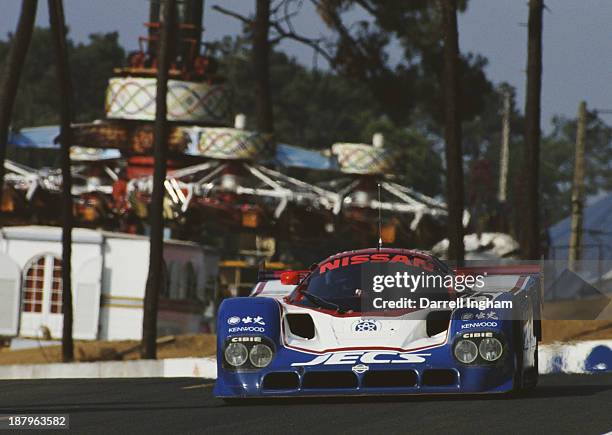 Kenny Acheson of Great Britain drives the Nissan Motorsports International Nissan R90CK during practice for the FIA World Sportscar Championship 24...