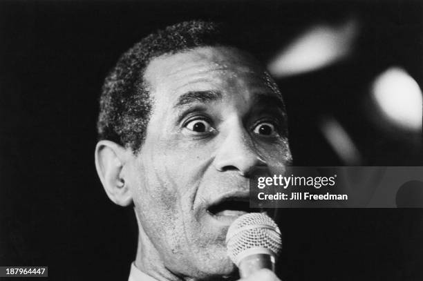 American jazz percussionist, drummer, and composer Max Roach performs at the 'Blues Alley' club, Washington DC, 1981.