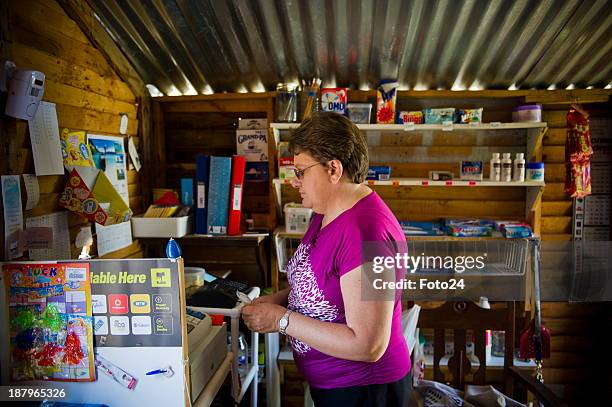 Florence van Niekerk at her spaza shop on November 12, 2013 in Kempton Park, South Africa. She sells airtime, bread, sweets and cigarettes and also...