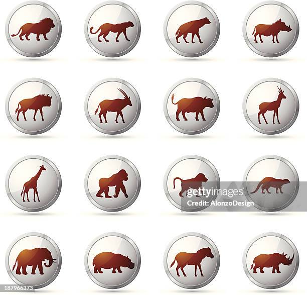 stockillustraties, clipart, cartoons en iconen met african animals icon set - zebrahyena