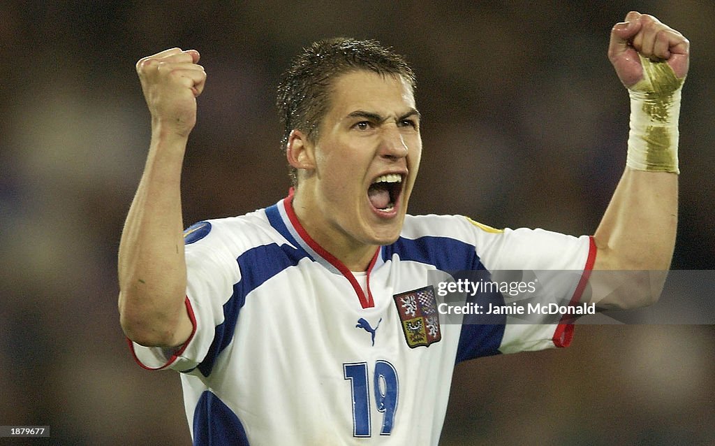 Rudolf Skacel celebrates after scoring a penalty for the Czech Republic during the European Under 21's Final Tournament