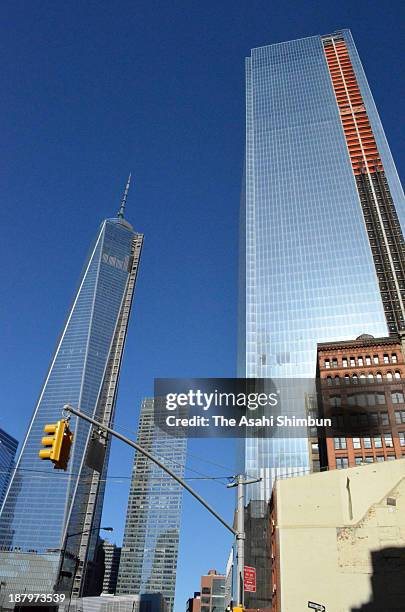 Four World Trade Center, newly opened office building at the World Trade Center site, is seen on November 13, 2013 in New York.The building, designed...