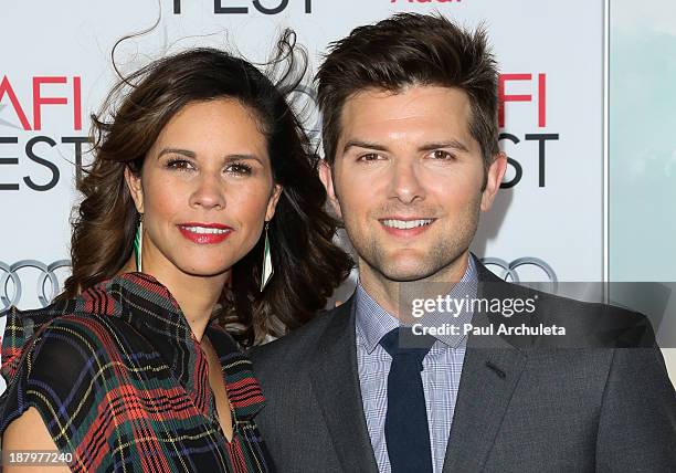 Actor Adam Scott and his wife Naomi Sablan attend "The Secret Life Of Walter Mitty" premiere at AFI FEST 2013 at TCL Chinese Theatre on November 13,...