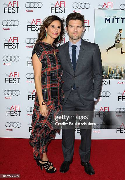 Actor Adam Scott and his wife Naomi Sablan attend "The Secret Life Of Walter Mitty" premiere at AFI FEST 2013 at TCL Chinese Theatre on November 13,...