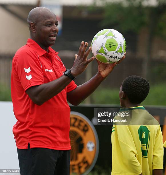 Michael Thomas during the Liverpool FC Legends Tour, CSI and Coaching Clinic at Siphosethu Primary School on November 14, 2013 in Mount Edgecombe,...