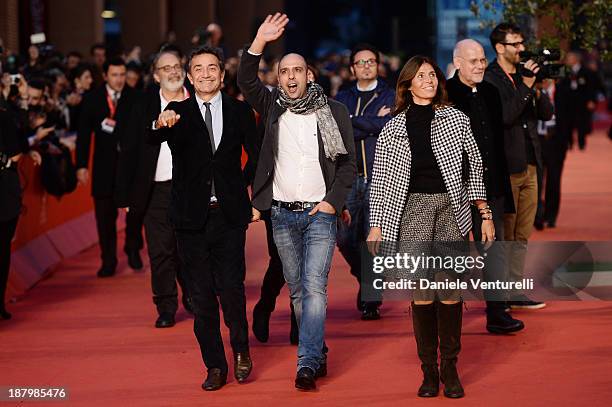 Pietro Valsecchi, Checco Zalone and Camilla Nesbitt attend 'Checco Zalone' Premiere during The 8th Rome Film Festival on November 14, 2013 in Rome,...