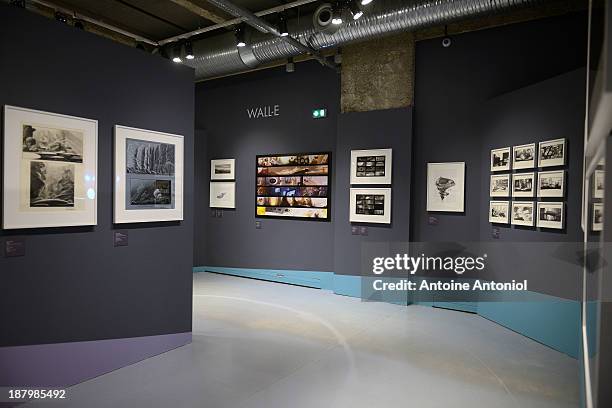 Wall-E storyboards sit on display at 'Pixar, 25 years of Animation' exhibition on November 14, 2013 in Paris, France. The Art Ludique Museum will...