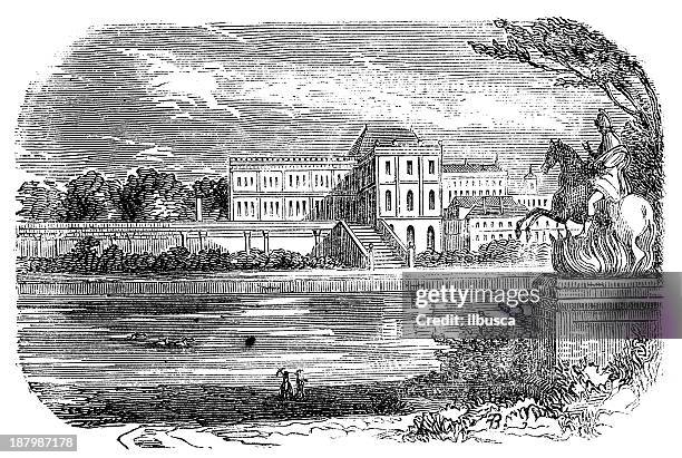 antique illustration of versaille - versailles stock illustrations