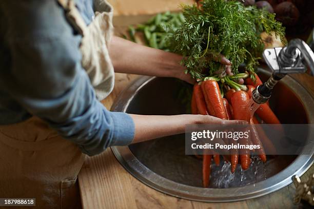 fresh from the earth and into your stew - cleaning sink stock pictures, royalty-free photos & images