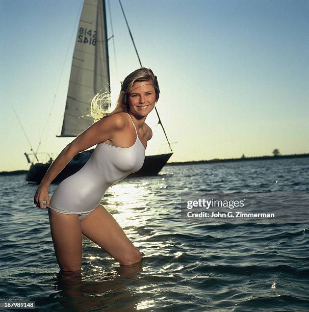 Swimsuit Issue 1980: Model Christie Brinkley poses for the 1980 Sports Illustrated Swimsuit issue on November 23, 1979 in the British Virgin Islands....