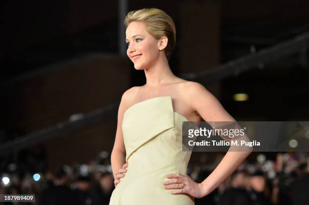 Actress Jennifer Lawrence attends the 'The Hunger Games: Catching Fire' Premiere during The 8th Rome Film Festival at Auditorium Parco Della Musica...