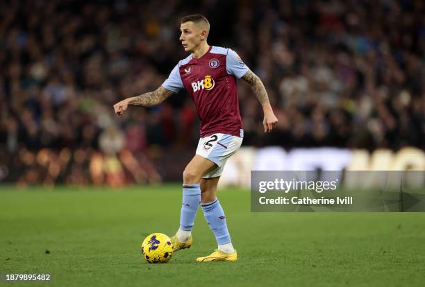 Lucas Digne during the Premier League match between Aston Villa and Sheffield United at Villa Park on December 22, 2023 in Birmingham, England.