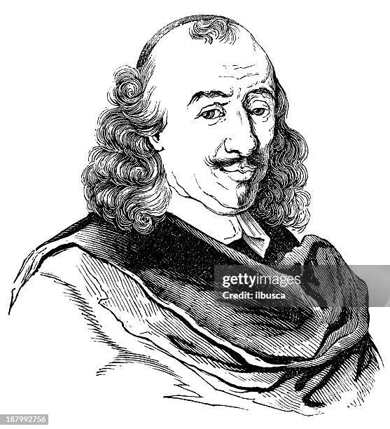 antique illustration of pierre corneille - movember stock illustrations