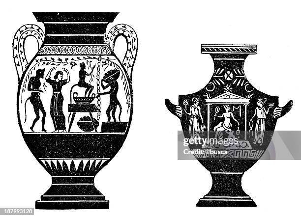 antique illustration of vases - etruscan stock illustrations