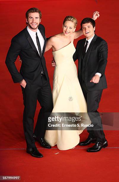 Actors Liam Hemsworth, Jennifer Lawrence and Josh Hutcherson attend the 'The Hunger Games: Catching Fire' Premiere during The 8th Rome Film Festival...