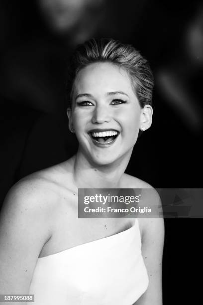 Jennifer Lawrence attends the 'The Hunger Games: Catching Fire' Premiere during The 8th Rome Film Festival at Auditorium Parco Della Musica on...