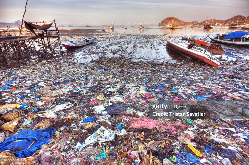 Plastic trash pollution on beach