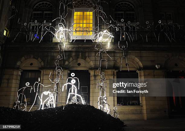 Illuminated stickmen come to life and invade the former Miners Hall in Durham in a light installation called Keyframes during the Lumiere Light...
