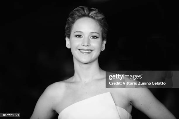 Actress Jennifer Lawrence attends the 'The Hunger Games: Catching Fire' Premiere during The 8th Rome Film Festival at Auditorium Parco Della Musica...