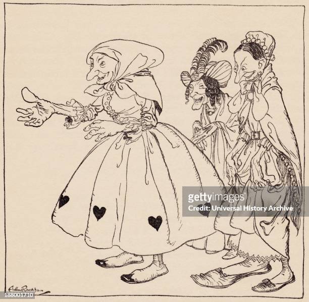 In Came The Three Women Dressed In The Stangest Fashion. Illustration By Arthur Rackham From Grimm's Fairy Tale, The Three Spinning Women.