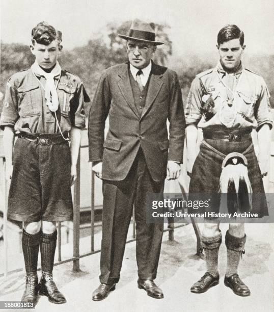 Sir Ernest Henry Shackleton Seen Here With The Two Boy Scouts, Norman Mooney And James William Slessor Marr , Who Accompanied Him On The...