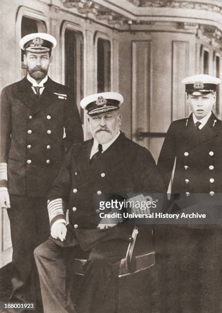 From Left, Prince Of Wales, Later King George V, King Edward Vii, Seated, And Prince Edward, Later Edward Viii. George V, George Frederick Ernest...