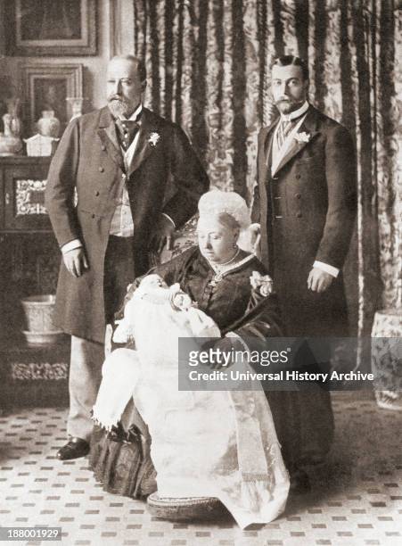 Queen Victoria Holding Her Great Grandson Prince Edward, Later Edward Viii, In 1894. Stood Behind Her, Left, Her Son Edward, Prince Of Wales, Later...