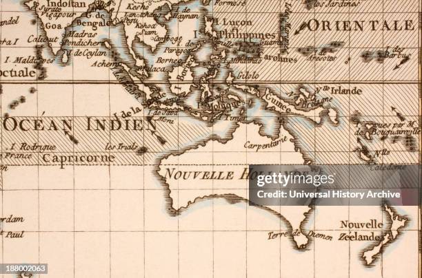 Australia Circa 1760. Mercator Projection. From Atlas De Toutes Les Parties Connues Du Globe Terrestre By Cartographer Rigobert Bonne Published...