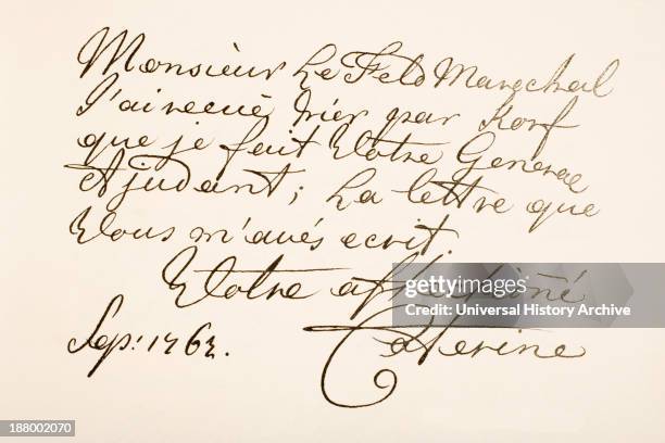 Empress Catherine Ii Of Russia, Known As Catherine The Great, 1729 Hand Writing Sample.