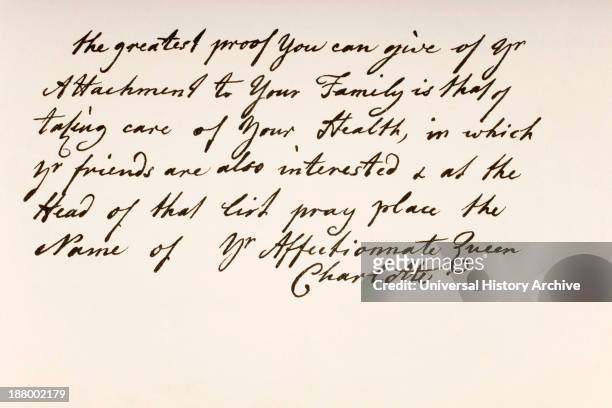 Queen Charlotte, Nee Duchess Sophia Charlotte Of Mecklenburg-Strelitz, 1744 To 1818. Queen Consort Of George Iii Of The United Kingdom. Hand Writing...