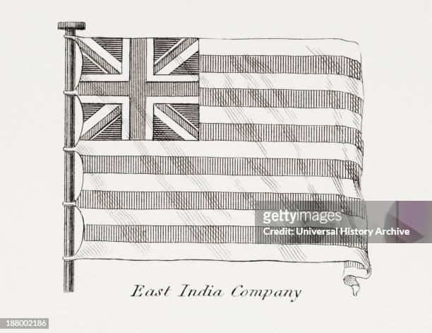 The East India Company Flag. Early 19Th Century. From The Cyclopaedia Or Universal Dictionary Of Arts, Sciences And Literature By Abraham Rees,...