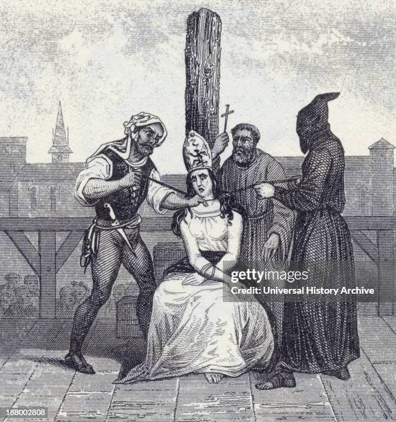 Heretic Is Garroted During The Spanish Inquisition. From A 19Th Century Engraving.
