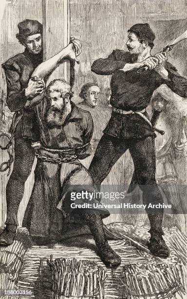 William Flower Of Snowhill, Cambridgeshire, 16Th Century English Protestant Martyr, Having His Right Hand Cut Off Before Being Burned At The Stake...
