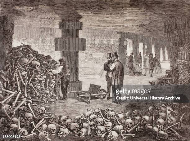 The Catacombs Of Paris Or Catacombes De Paris, Paris, France In The Mid 19Th Century. From L'univers Illustre Published 1866.