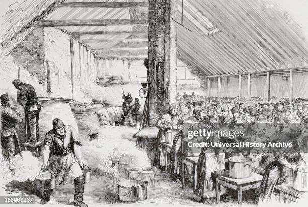 Soup Kichen Serving Food To The Poor In Spitalfields, London, England In The 1860's. From L'univers Illustre Published In Paris In The 1868.